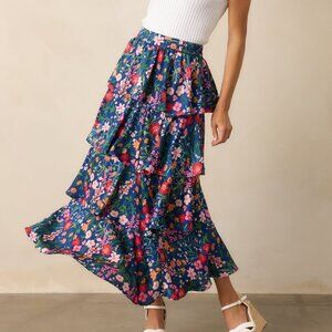 Red Dress All The Right Things Navy Floral Tiered Maxi Skirt Size SS / Navy